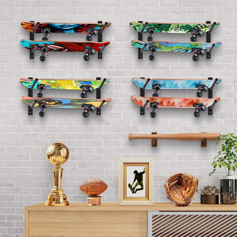 BiJun Skateboard Wall Mount, Snowboard Wall Mount Display, Horizontal Ski Wall Rack, Skateboard Rack Storage Holder Longboard Hanger - Image 4